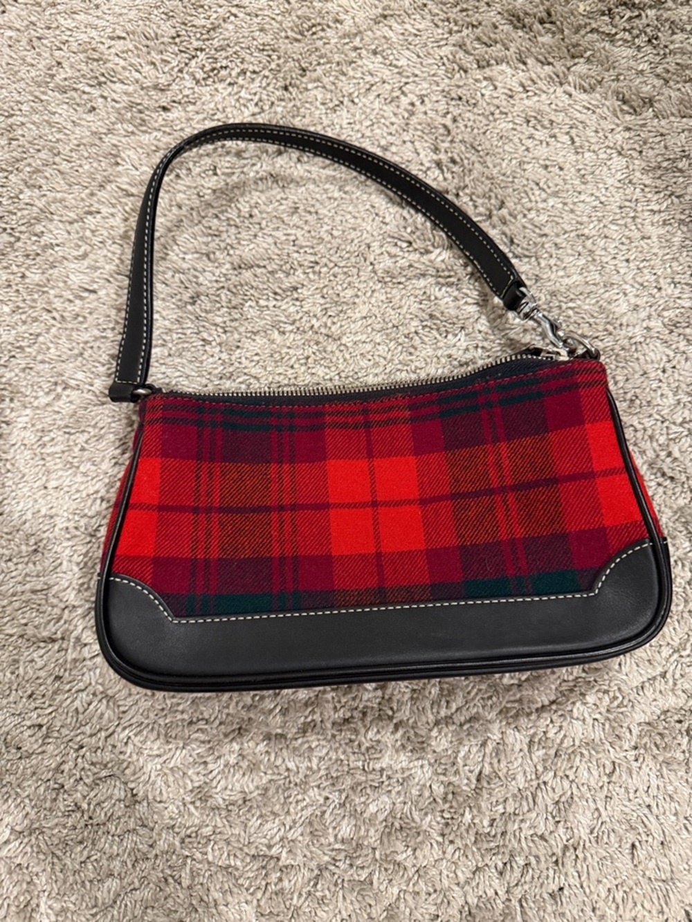 Coach Red Tartan Plaid Shoulder Bag with Black Trim - Picture 1 of 8